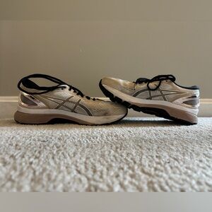Size 9 ASICS White and Rose Gold Gently Used running shoes / sneakers